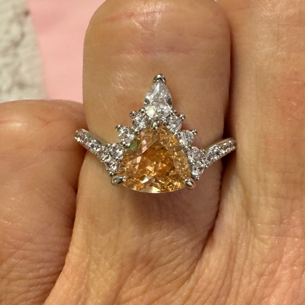 Rhodium Plated Smokey Topaz Ring